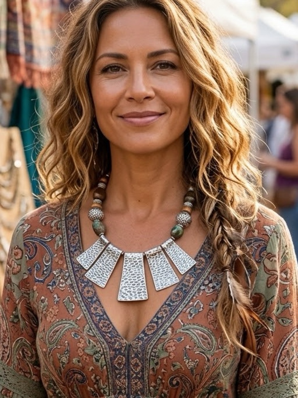 VCLM Hammered Silver-Tone Statement Bib Necklace Chunky Tribal Boho Collar
